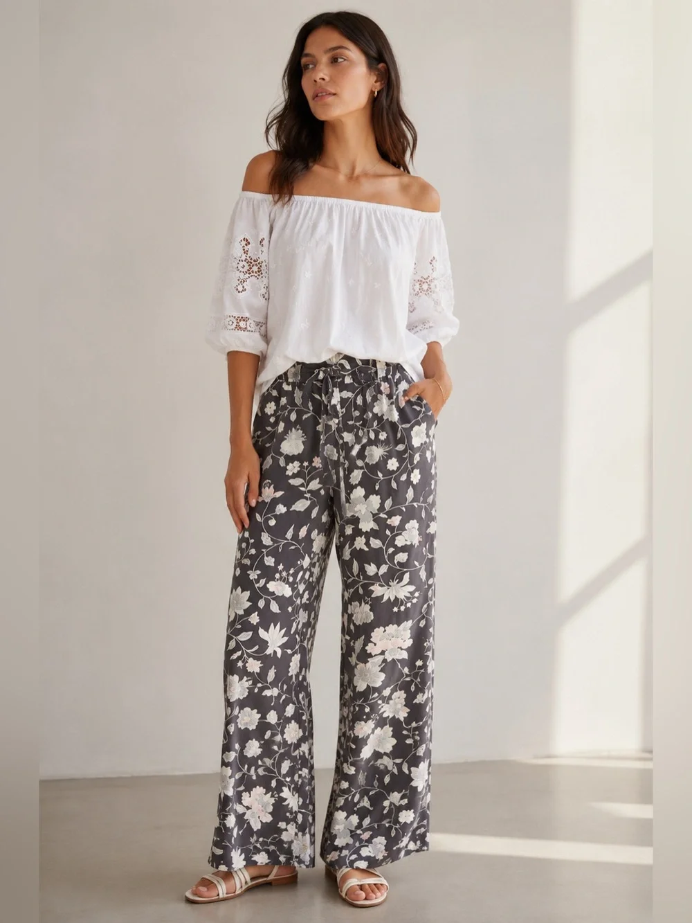 LOFT NWT White Lace Sleeve Off Shoulder Top XS